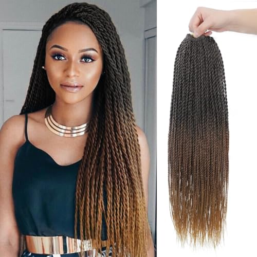 Senegalese Twist Crochet Hair 8 Packs - Ombre 24 Inch Pre-Looped Synthetic Braid - Black Women Style Variation 1B/30/27