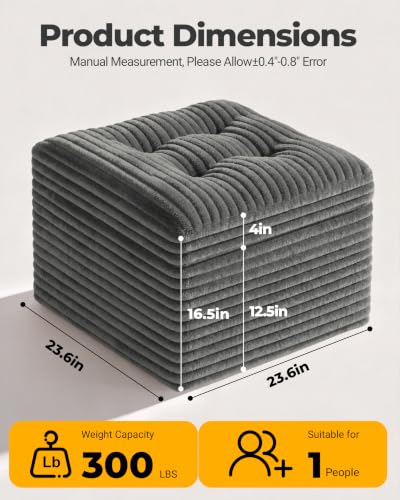 Dark Gray 23.6in Corduroy Ottoman Footstool with Dual-Layer Support