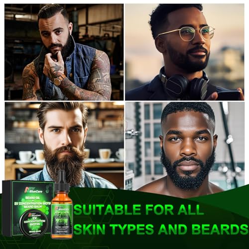 Beard Oil and Beard Balm for Men - Beard Growth Kit for Beard Soften and Moisture - Natural & Organic Jojoba, Argan, Shea Butter - Beard Care Kit for Dad, Husband, Boyfriend, Green