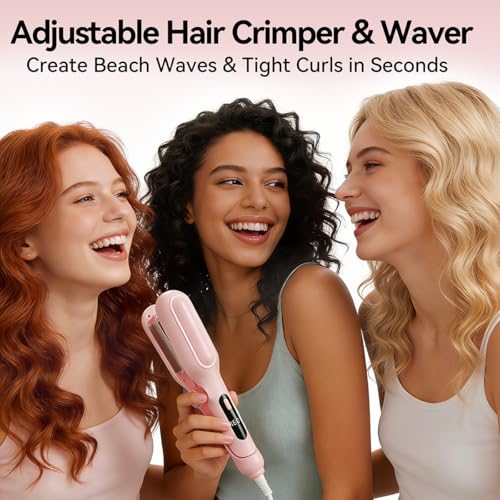 Pink Adjustable Curling Iron 1.25 Inch Waver for Beach Waves & Tight Curls