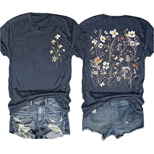 Women's Vintage Flowers Shirt Casual Boho Floral Printed T-Shirt Sunflower Wildflowers Graphic Tees Tops for Girl