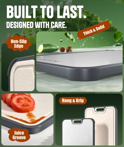 Titanium Cutting Board Set of 3 - Dual-Sided Non-Toxic Kitchen Chopping Boards with Juice Groove, Extra Large Sizes
