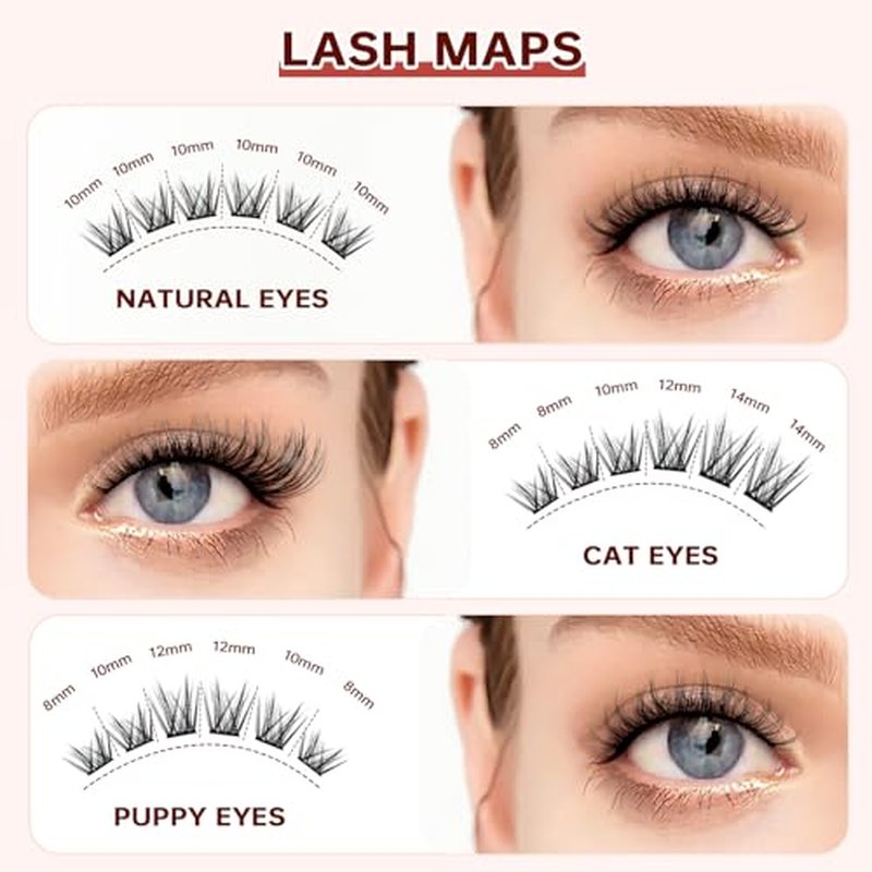 Lash Extension Kit, Medium Dense Faux Mink 8?14mm with More Short Clusters, Natural Styled Clusters, Sculpted Yet Flowy Design, Individual Lashes, Waterproof Bond & Seal, Tweezers & Remover