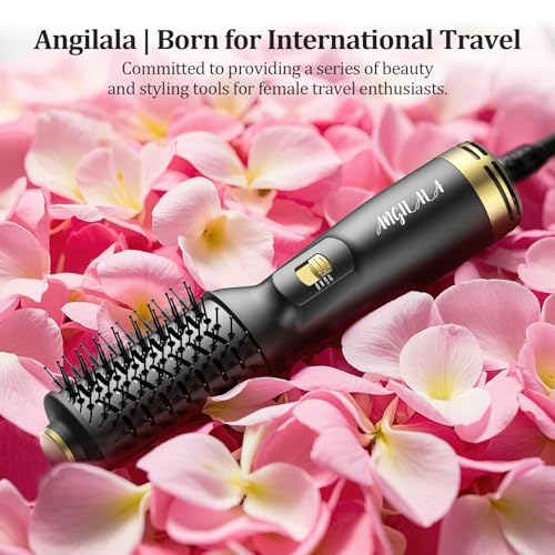 Mini Dual Voltage Hair Dryer Brush with European Plug Adapter - Black, Travel Size