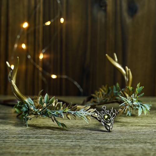 Woodland Antler Crown Fairy Headpiece for Women Renaissance Cosplay Halloween