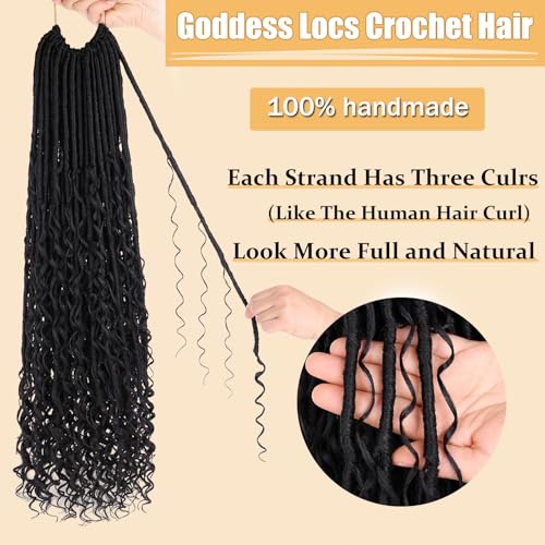 ZRQ 30 Inch Boho Faux Locs Crochet Hair - 9 Packs #1B, Natural Synthetic Goddess Locs