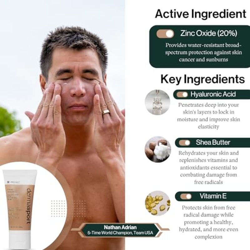 Dermasport Skin Care Set for Men and Women Athletes, SPF 50 Face Sunscreen + Gentle Cleanser, Daily Routine for Pre/Post Workout, Travel Kit, Sensitive Skin