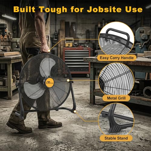 CREPOW 16-Inch Cordless Jobsite Fan Compatible with Dewalt 20V Max Battery, Stepless Speed, 2500 CFM, Indoor/Outdoor Use (No Battery)