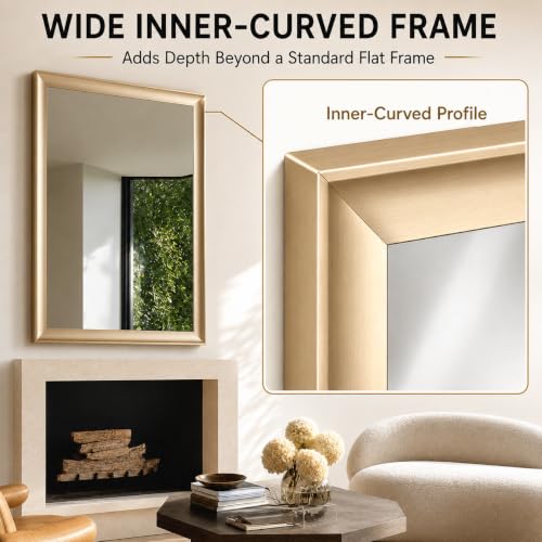 Gold Bathroom Mirror 24x36 Inch Rectangular Vanity Mirror - Brushed Gold Frame, Vertical & Horizontal Mounting