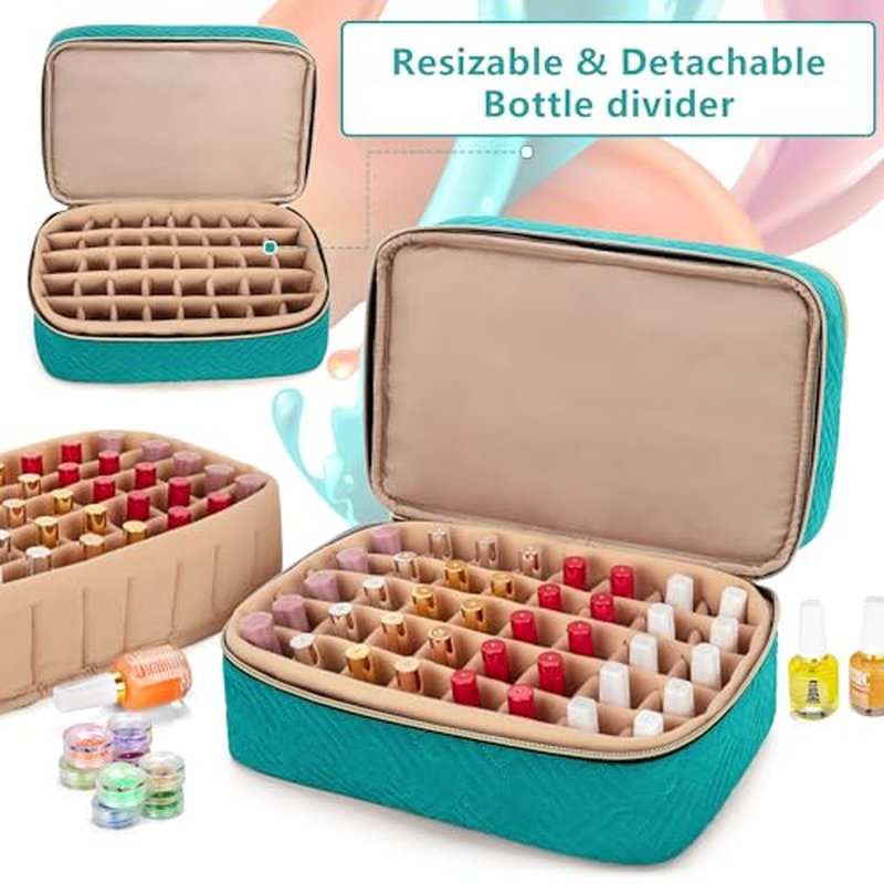 BAFASO Nail Polish Organizer Holds 40 Bottles (15ml - 0.5 fl.oz), Nail Polish Case with Manicure Tools Storage Sections (Patented Design), Teal