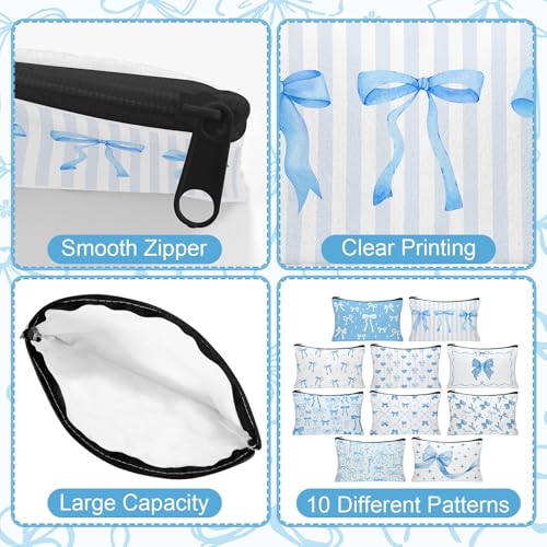 Blue Bow Makeup Bag Set - 30 Women Cosmetic Pouches for Travel & Gifts