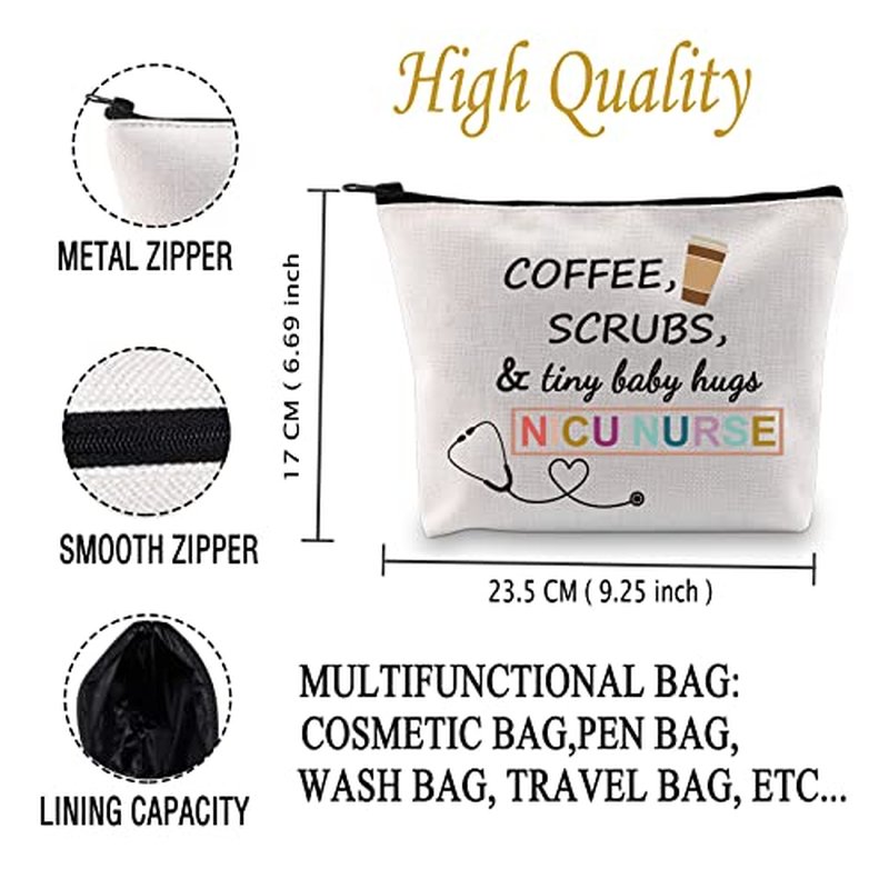 JXGZSO NICU Nurse Gift NICU Nurse Makeup Bag Coffee Scrubs Tiny Baby Hugs Cosmetic Bag (COFFEE NICU Nurse Bag)
