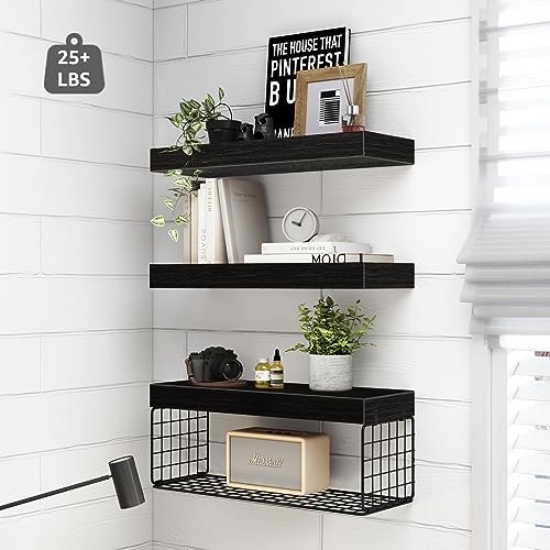QEEIG Bathroom Shelves Over Toilet Wall Mounted (Black, Set of 3,