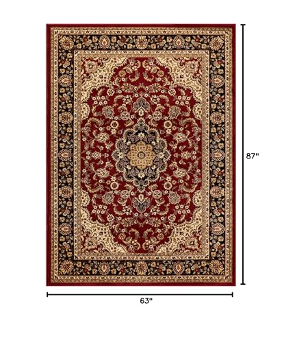 Red Floral Medallion Area Rug 5x7 - Stain & Fade Resistant Living Room Carpet