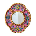 Peruvian Mirror Wall - Handmade Reverse Painted Glass Art - Elegant Miniature Oval Mirror for Gallery Wall - Unique 6" x 5.1" (Pink)