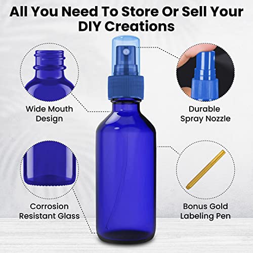 Glass Spray Bottles for Essential Oils & Perfumes, Refillable 2oz Set of 12