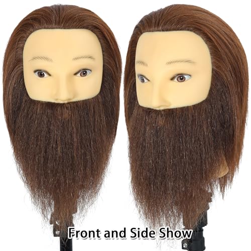 Brown Male Mannequin Head with Beard 100% Human Hair for Cosmetology Training