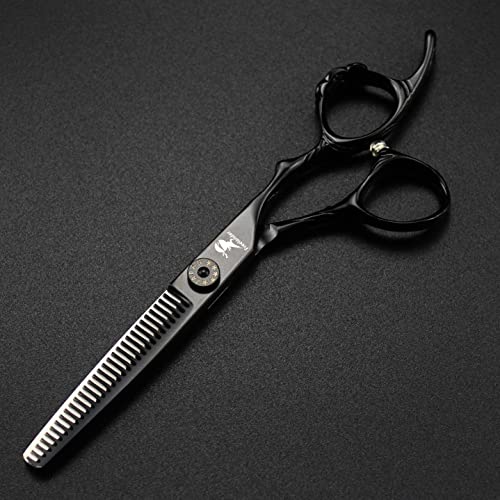 Black 6-Inch Hand Sharpened Hair Cutting Shears Set with Case - Professional Barber Tool - C-Black
