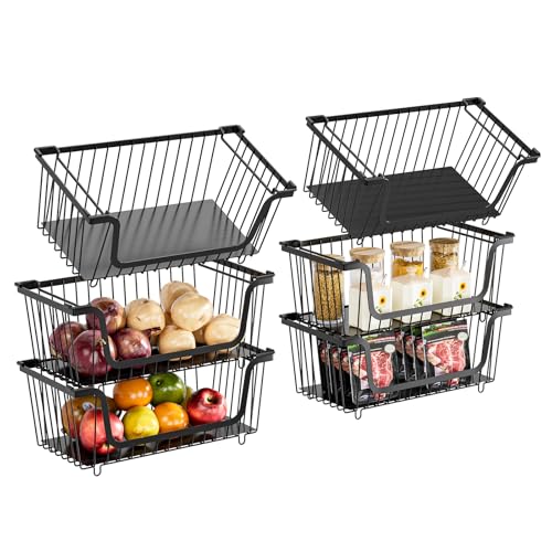GAOKASE 6-Pack Stackable Wire Baskets for Pantry Storage - Black