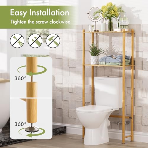 AmazerBath Bamboo Over Toilet Storage Shelf 2-Tier Natural Color - Space Saving Bathroom Organizer