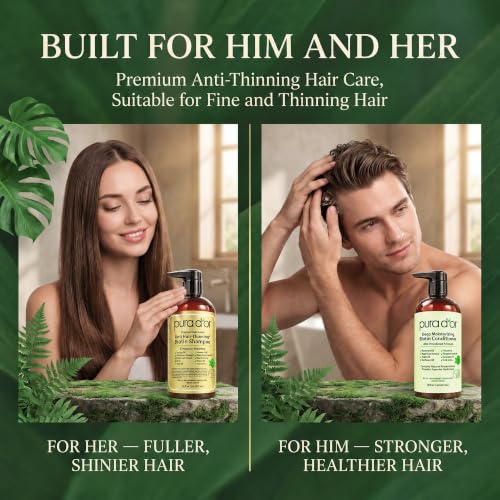 PURA D'OR Gold Label Biotin Shampoo & Conditioner Set Natural Earthy 16oz x2