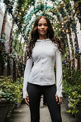 Yogalicious Women's Lightweight Hooded Yoga & Workout Jacket with Pockets - Dark Navy, Large