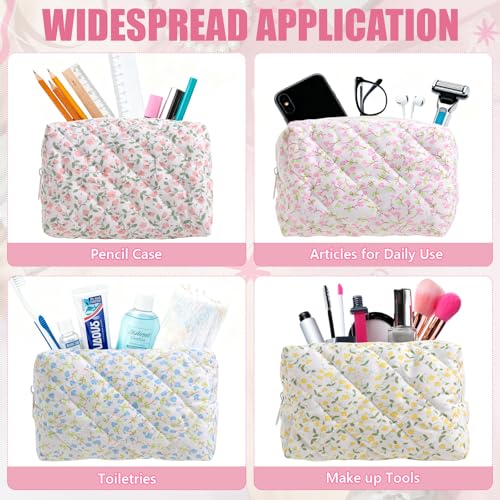 Giesiery Floral Cotton Quilted Makeup Bags Set of 8 Travel Cosmetic Pouches