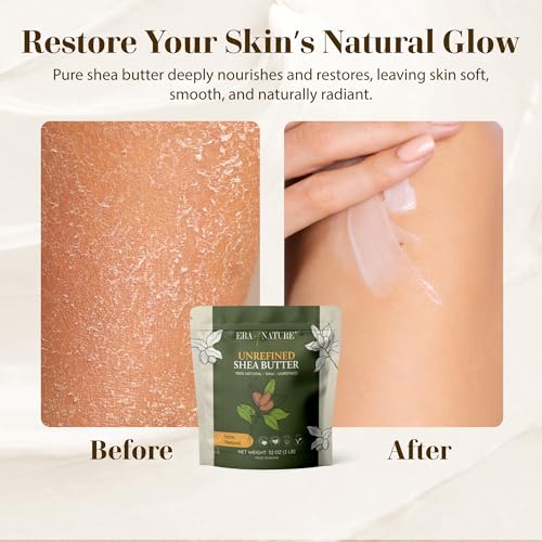 era of nature Organic Unrefined Raw African Ivory White Shea Butter 32oz - Moisturizing Raw Shea Butter Bar for Skin & Hair, DIY Lip Balm Base, Cream, Soap & Lotion Making Supplies Kit, Skincare
