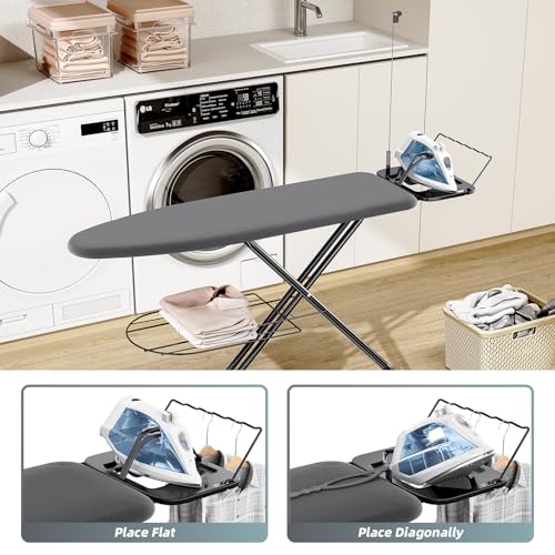 KINGBOARD Black Multi-Functional Ironing Board with Clothes Shelf & Cord Holder