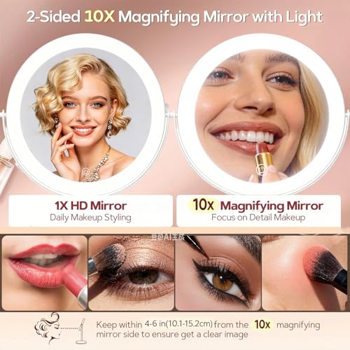 Rechargeable 11.8x16.5 Inch Makeup Mirror with 3 Lights, 1X/10X Magnification - White