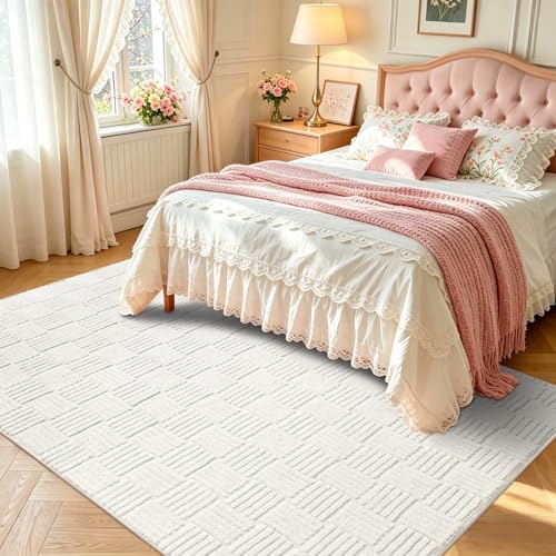 White Washable Shag Area Rug 6x9 Modern Geometric Non-Slip Bedroom Carpet