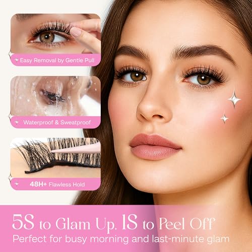 CALAILIS Self Adhesive Eyelashes Natural Look Wispy Press On Lashes No Glue Need Eyelashes 5 Pairs Reusable Cat Eye Self-adhesive False Lashes (C122)