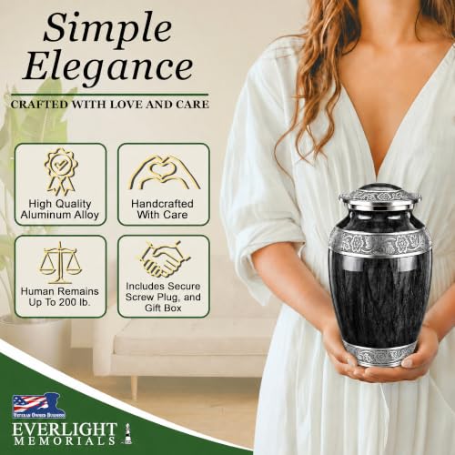 Everlight Memorials Black Watercolor Adult Urn Large – Cremation Memorial for Men & Women