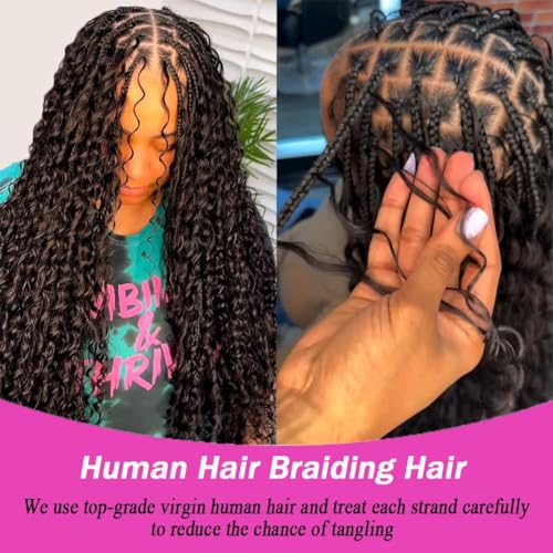 Black 16 Inch Curly Water Wave Human Hair for Boho Braids - 2 Bundles 100g