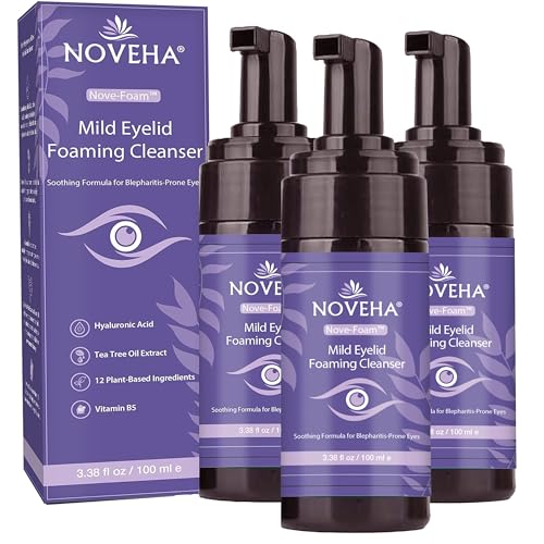 NOVEHA Lavender & Tea Tree Eyelid Foaming Cleanser 3 Pack - Gentle Eye & Face Wash