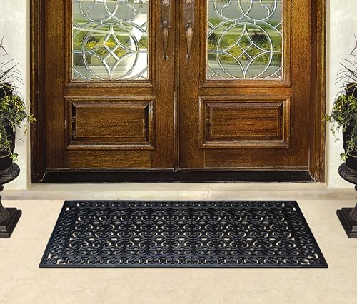 Large Heavy Duty Rubber Doormat - 30x60 Inch Non-Slip Mud Trapper for Outside Entryway, Patio, Garage, Black