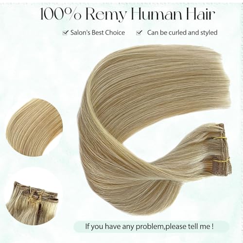 16 Inch Clip-In Hair Extensions Blonde Balayage - Natural Human Hair, 7 Pieces
