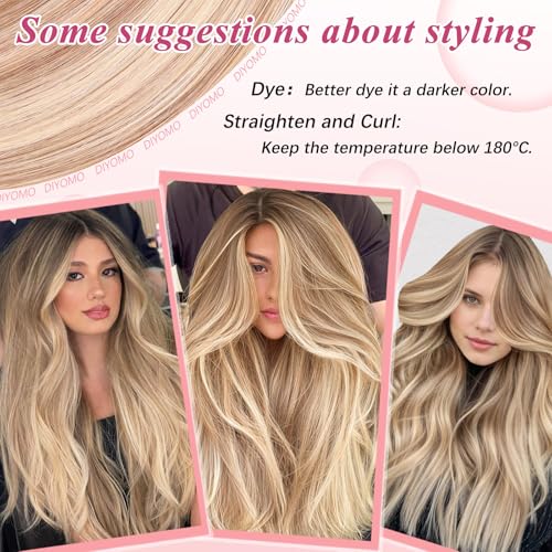 I Tip Hair Extensions Human Hair Ash Brown Highlighted Bleach Blonde 16 Inch - Dark Blonde to Light Blonde, 50g, Reusable, Easy to Install Variation #18/613