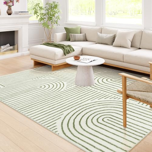 Lahome Abstract 8x10 Green Living Room Rug - Non-slip, Washable Area Carpet