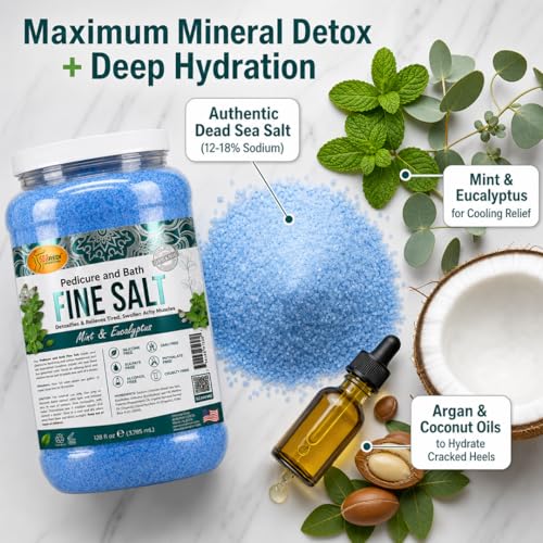 Pedicure Foot Soak Bath Salt with Dead Sea Minerals and Eucalyptus - Mint & Eucalyptus, 128 oz