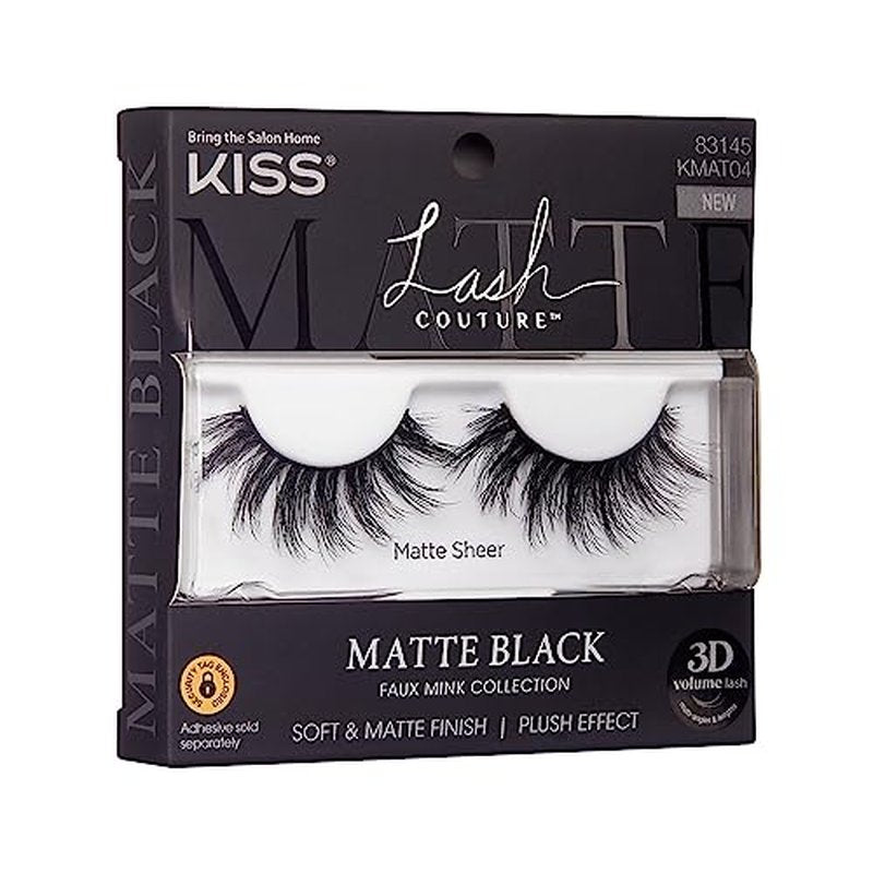 KISS Lash Couture False Eyelashes, Matte Black Faux Mink Collection, 3D Volume Lash, Soft & Matte Finish, Style 'Matte Sheer', 1 Pair Fake Eyelashes (Pack of 2)