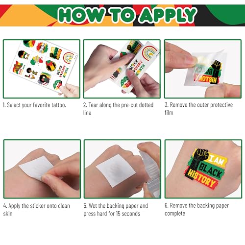 96 PCS Happy Black History Month Pre-Cut Temporary Tattoos for Kids | Super Cute Themed Birthday Party Favors, Supplies, Decorations, African Tattoo Stickers, School Prizes Gifts For Boys Girls