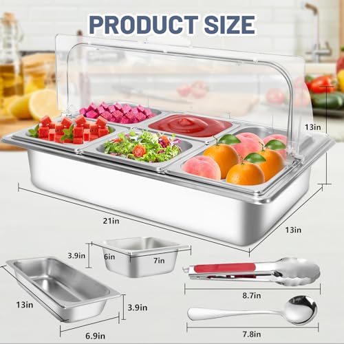 Countertop Food Serving Tray with 5 Pans for Buffet, Salad, Pizza & Cold Food Display