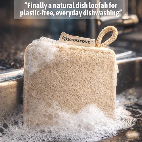 Natural Loofah Dish Sponges 4 Pack ? 100% Plant-Based Luffa Scrubber for Dishes, Pots & Nonstick Pans ? Compostable, Non-Scratch Kitchen Sponge for Sink, Tile & Everyday Cleaning