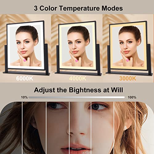 Beelux Vanity Mirror with Lights,15.3" Makeup Mirror with Light Smart Touch Control Dimmable 3 Modes Lighted LED Mirror 360¡ÆRotation Black for Christmas Birthday Thanksgiving Mother's Day