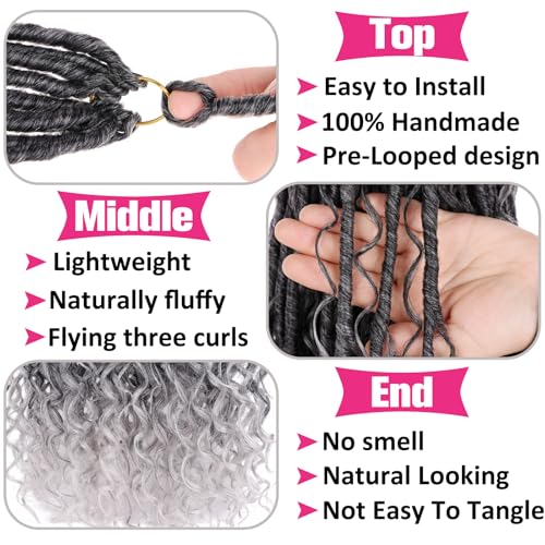 24 Inch Goddess Locs Crochet Hair - Boho Faux Locs with Curl End, Ombre Grey, Pre-Looped, 9 PCS