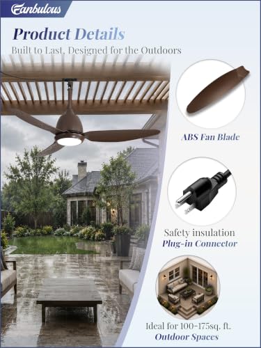 Outdoor Ceiling Fan with Light 42 Inch Bronze IP65 Waterproof Plug-In