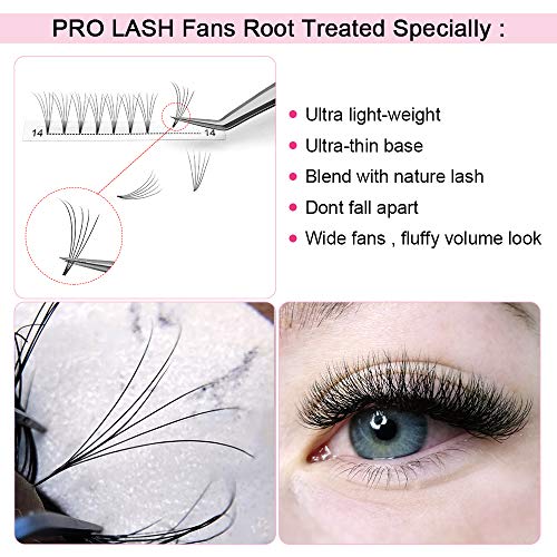 PRO LASHBEAUTY Premade Fans Eyelash Extensions 5D-D-0.10-12 Black PTB Vegan Volume Lash Extensions 9 to 20 mm Pair