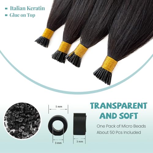 Yaki Straight I Tip Hair Extensions Human Hair 16 Inch 50G Light Yaki Style - Variation #YK