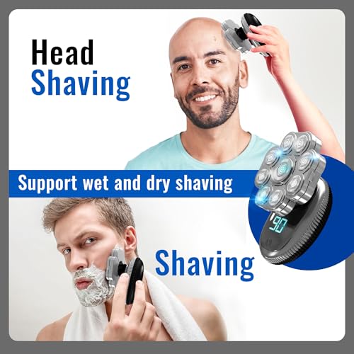 Head Shavers for Bald Men 6 in 1 - Head Shaver Kit Wet/Dry Multidirectional Floating of 9D Knife Rechargeable Head Bald Shavers for Men Wire USB + Manual
